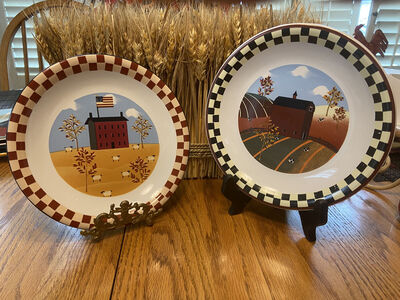 Vintage Primitive Art, Old Country Gift Collection Bless Our Home , 8" Plates