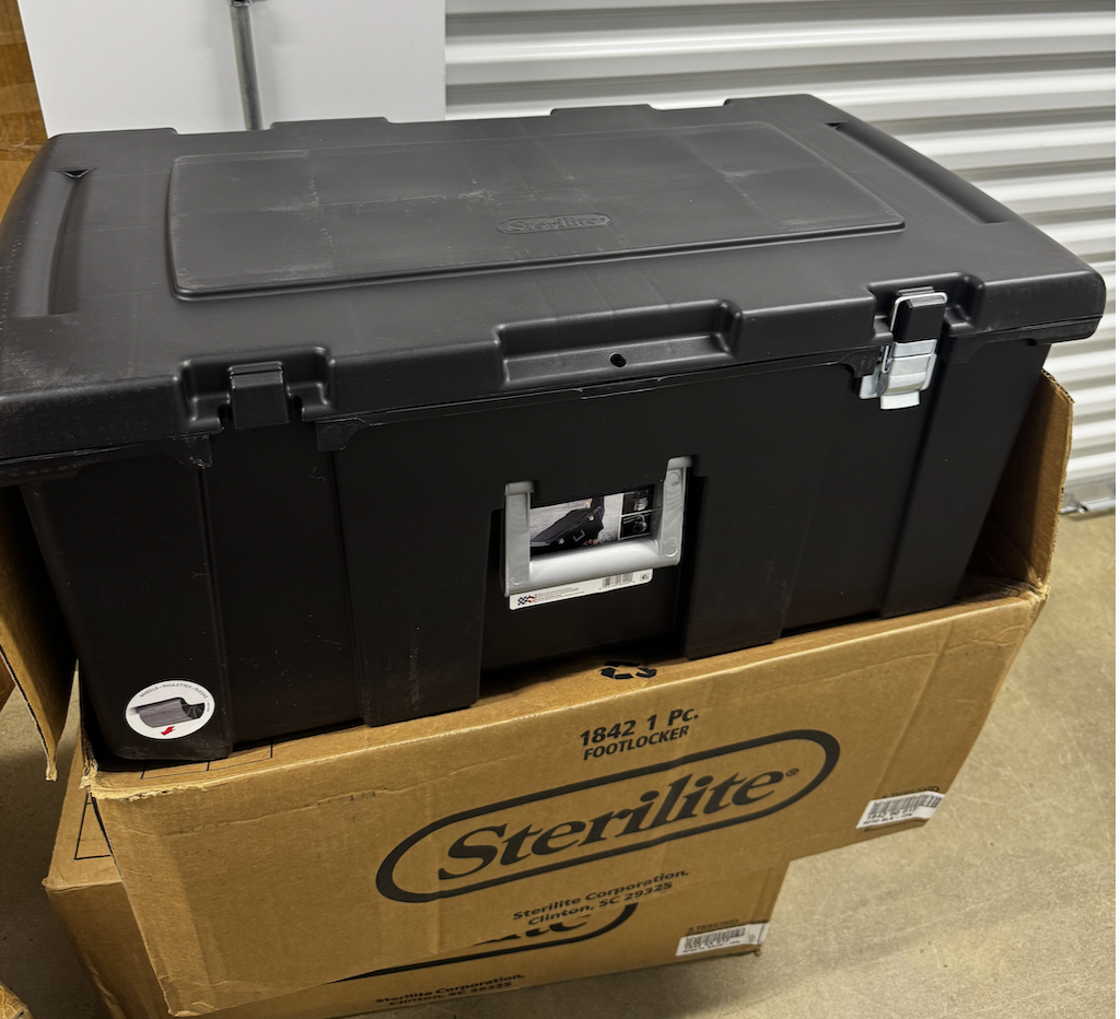 NEW Sterilite Wheeled Footlocker, Lockable Plastic Utility Storage Container, Black