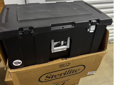 NEW Sterilite Wheeled Footlocker, Lockable Plastic Utility Storage Container, Black