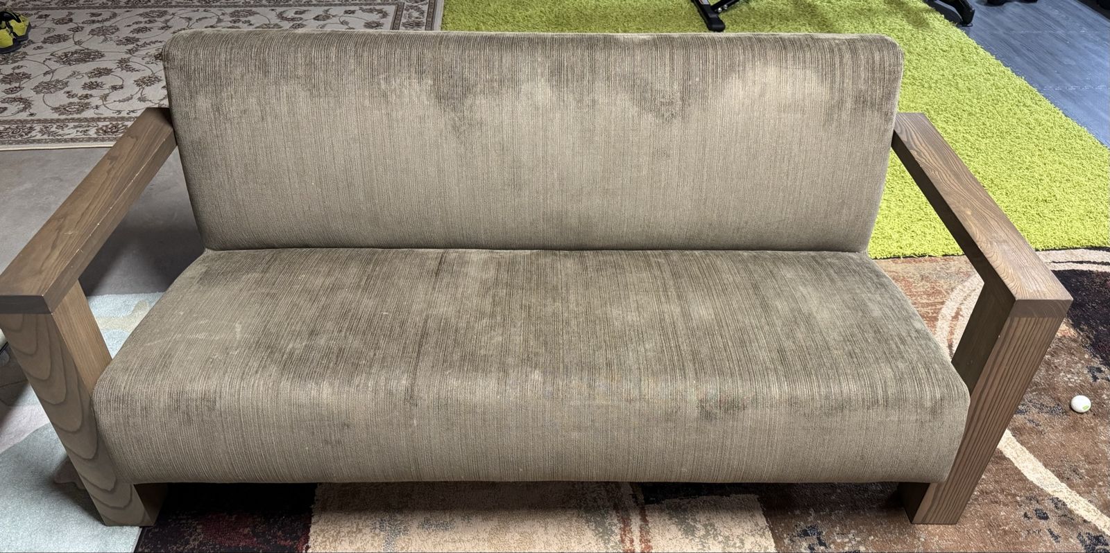 Wood-Frame Loveseat / Sofa — Taupe Fabric