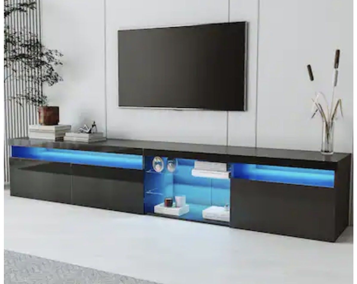 NEW Bestier - Modern TV Stand for TVs Up to 105" with 2 Glass Shelves, LED Lights