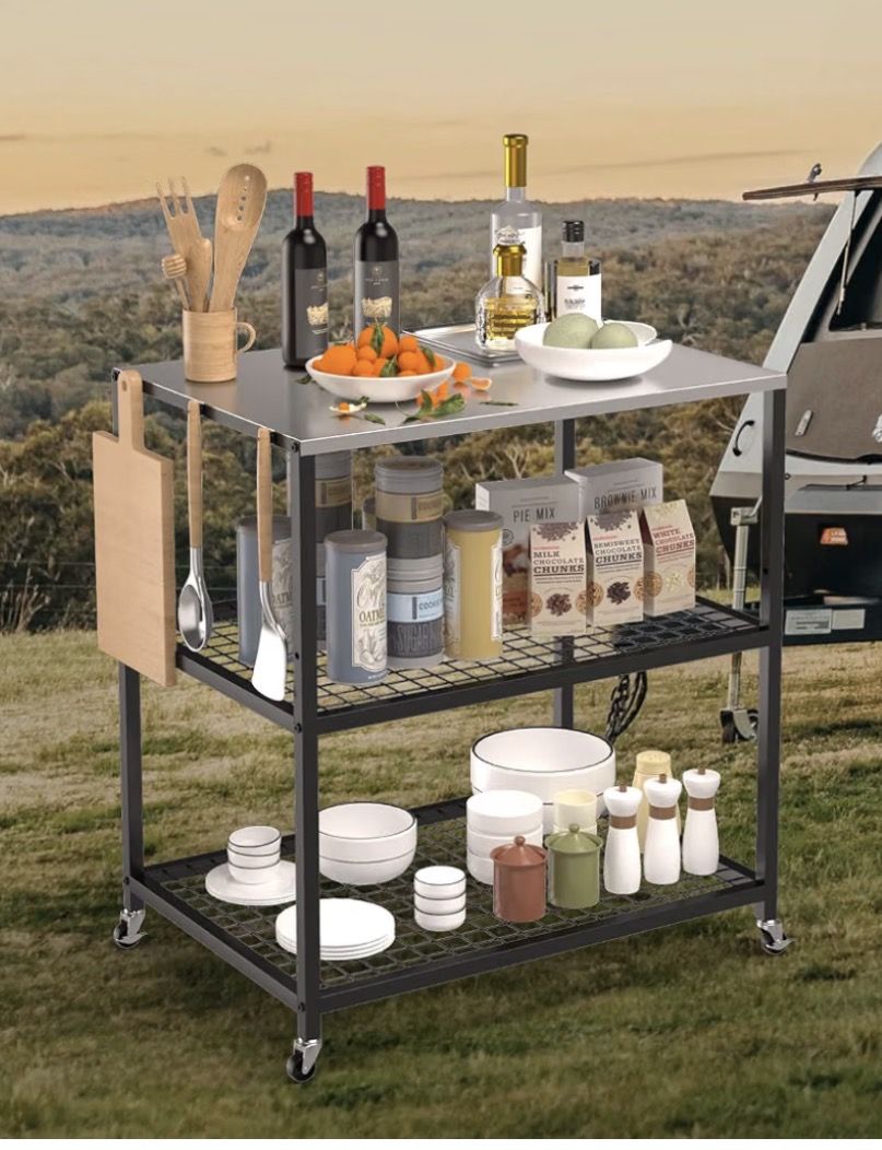 Food or mobile food prep cart. 3-tiered stainless steel. New in box!!