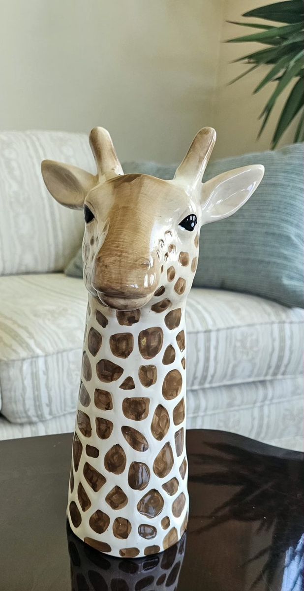 Ceramic Giraffe Head Vase - Unique Safari Animal Decor 13"Tall