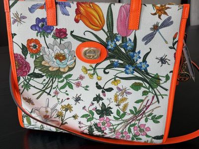 Gucci Flora Floral Tote Multicolor Orange Trim Top