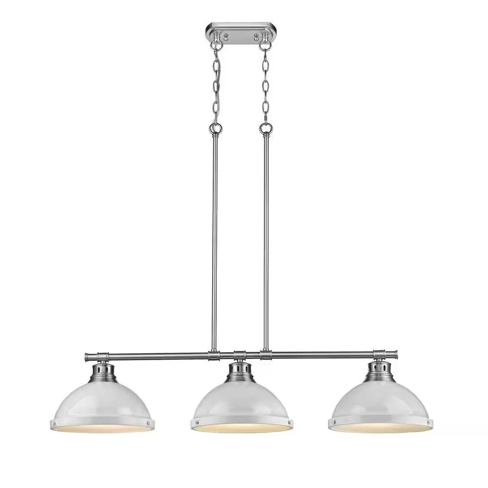 Duncan 3-Light Pewter Pendant with White Shade