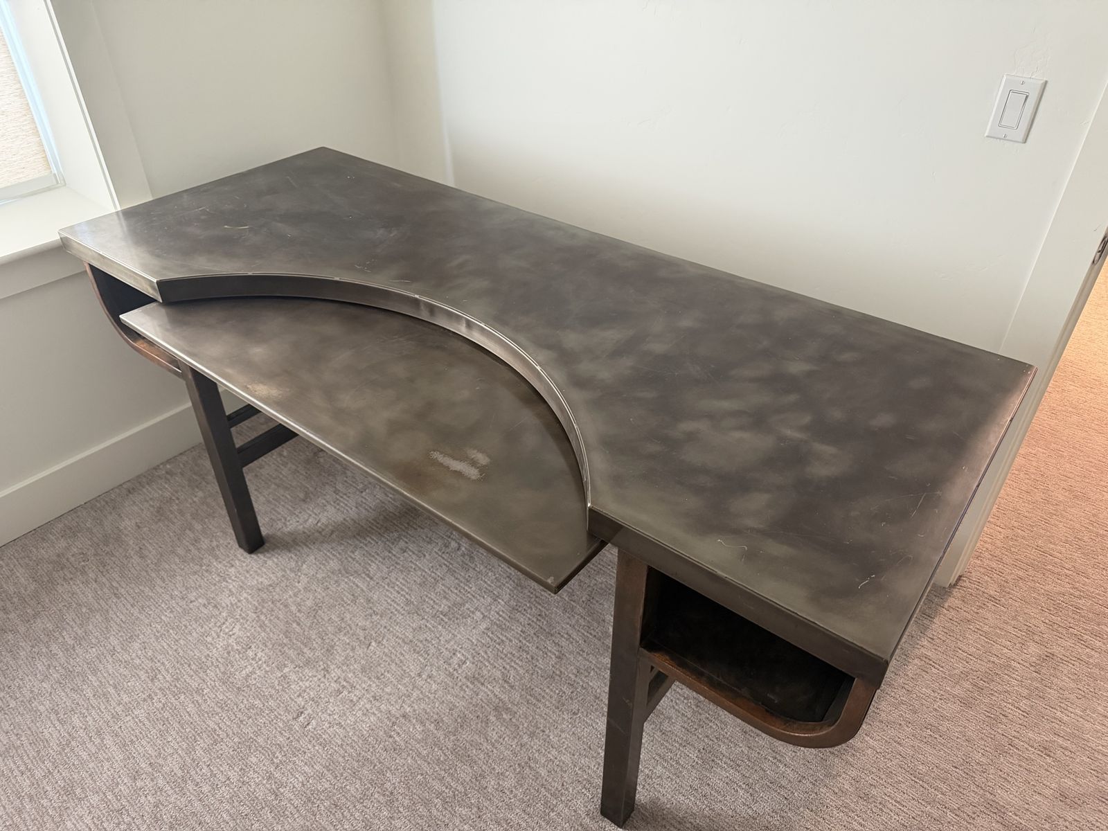 Industrial Style Metal Desk with Curved Keyboard Tray - Unique Home Office Furniture
