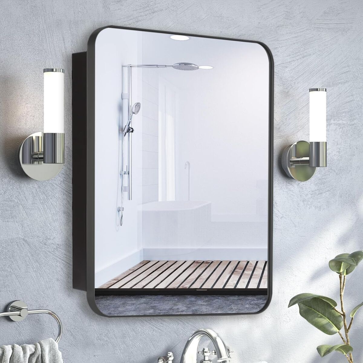 16’’x26’’ Metal Framed Medicine Cabinet Mirror with Round Corner