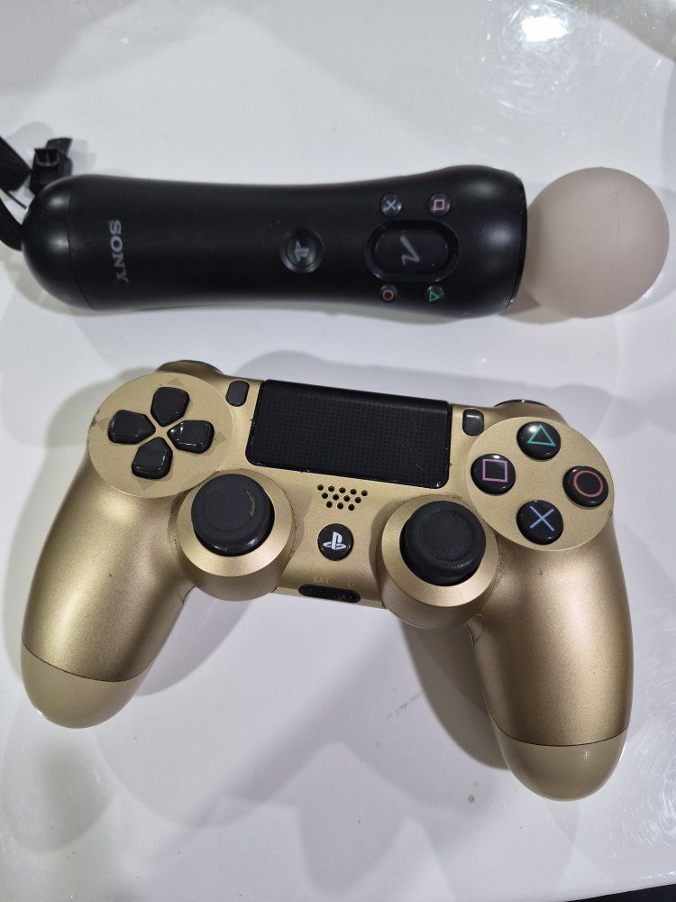 Sony PlayStation 4 DualShock 4 Wireless Controller Gold & PS Move Motion Controller Black
