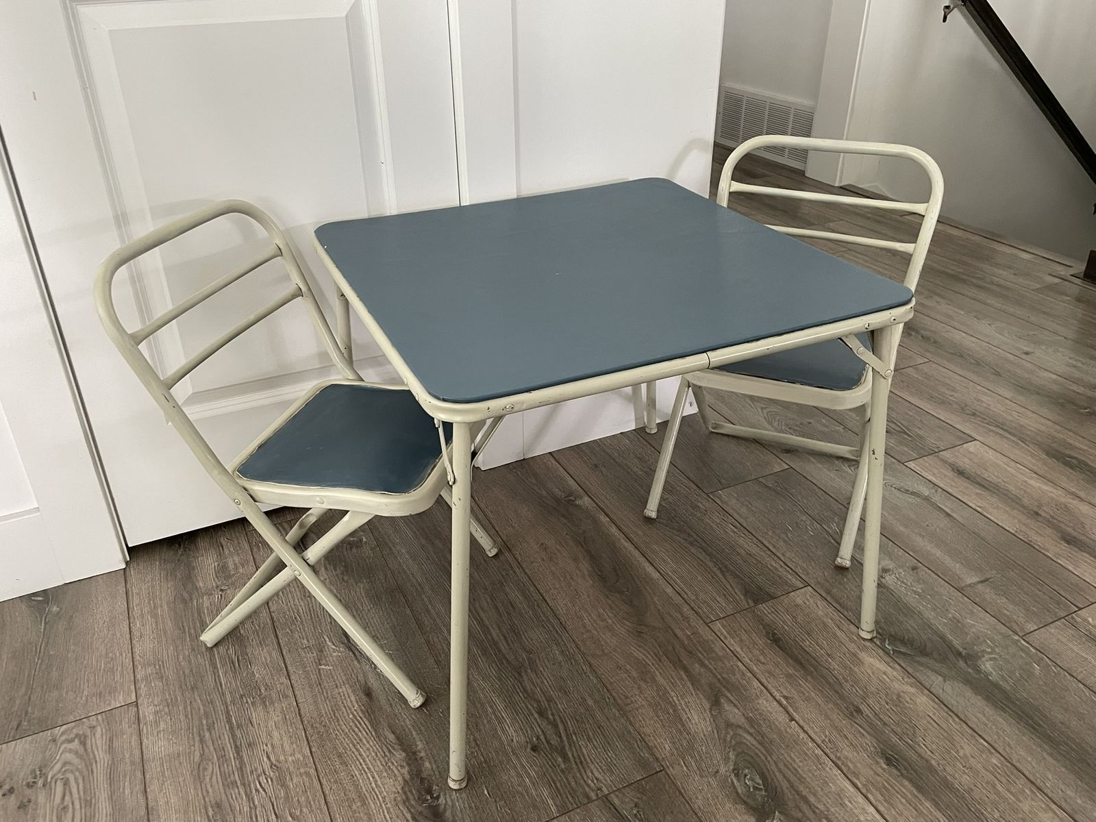 Kids Vintage Folding Table and 2 Chairs. Child-Size/Children's Metal Kitchen/Play 24" Square Table/Chair Set