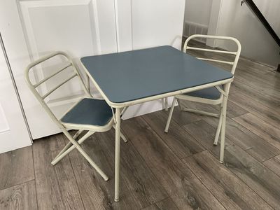 Kids Vintage Folding Table and 2 Chairs. Child-Size/Children's Metal Kitchen/Play 24" Square Table/Chair Set