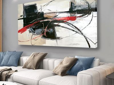 30" x 60" Black and Red Canvas Wrapped Large Abstract Wall Art