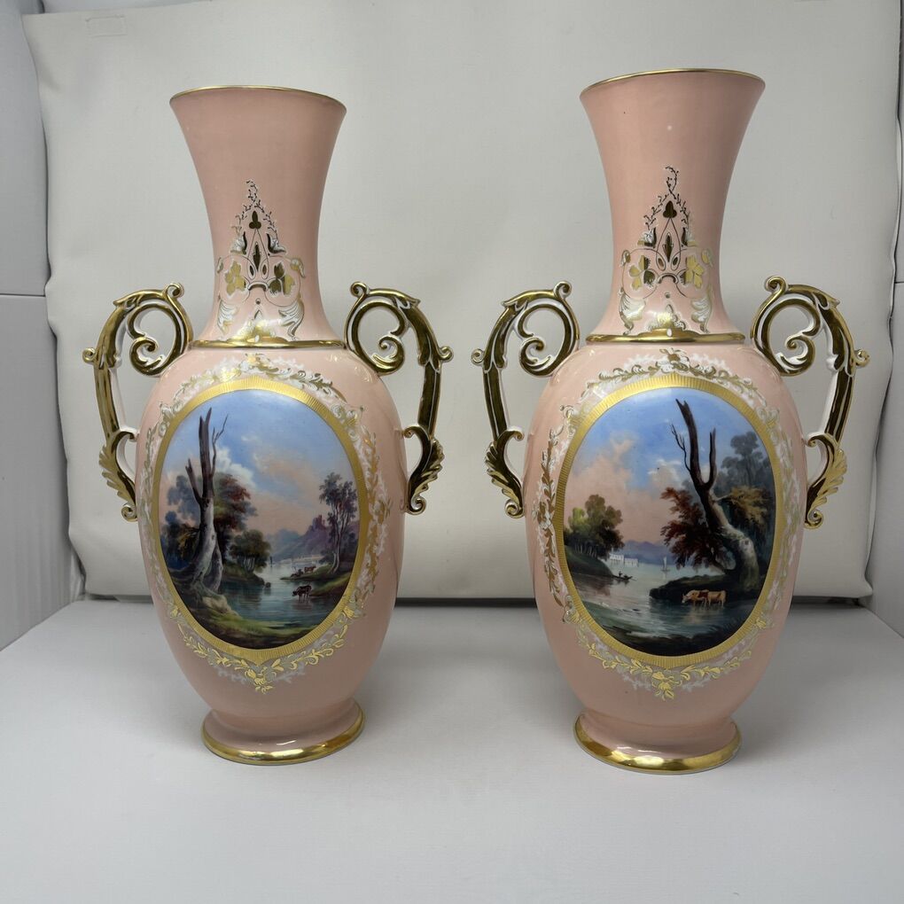 Old Parisan Pink Porcelain Vases