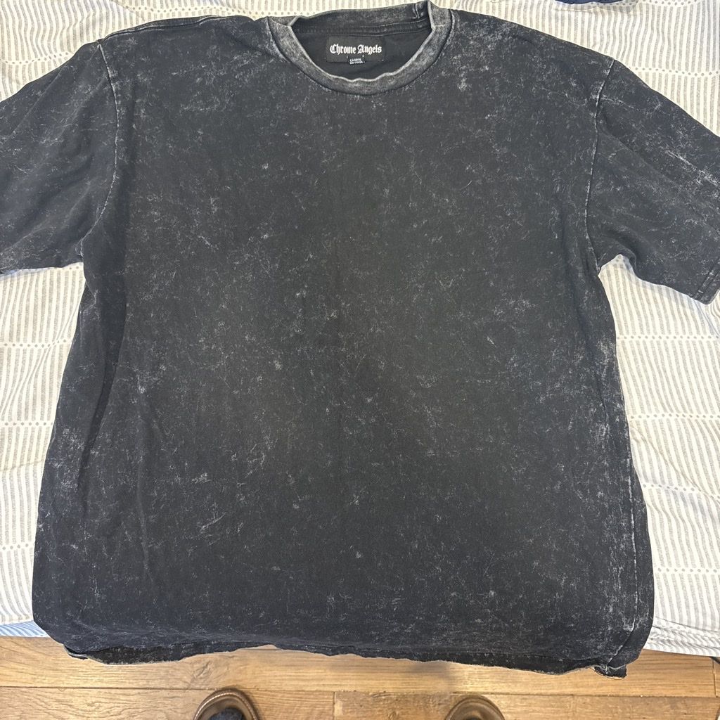 Chrome Angels Acid Wash Black Crewneck T-Shirt Size Medium