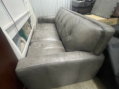 Luxurious Grey Leather Loveseat and 3 section sofa- Tufted Back & Nailhead Trim - Excellent Condition