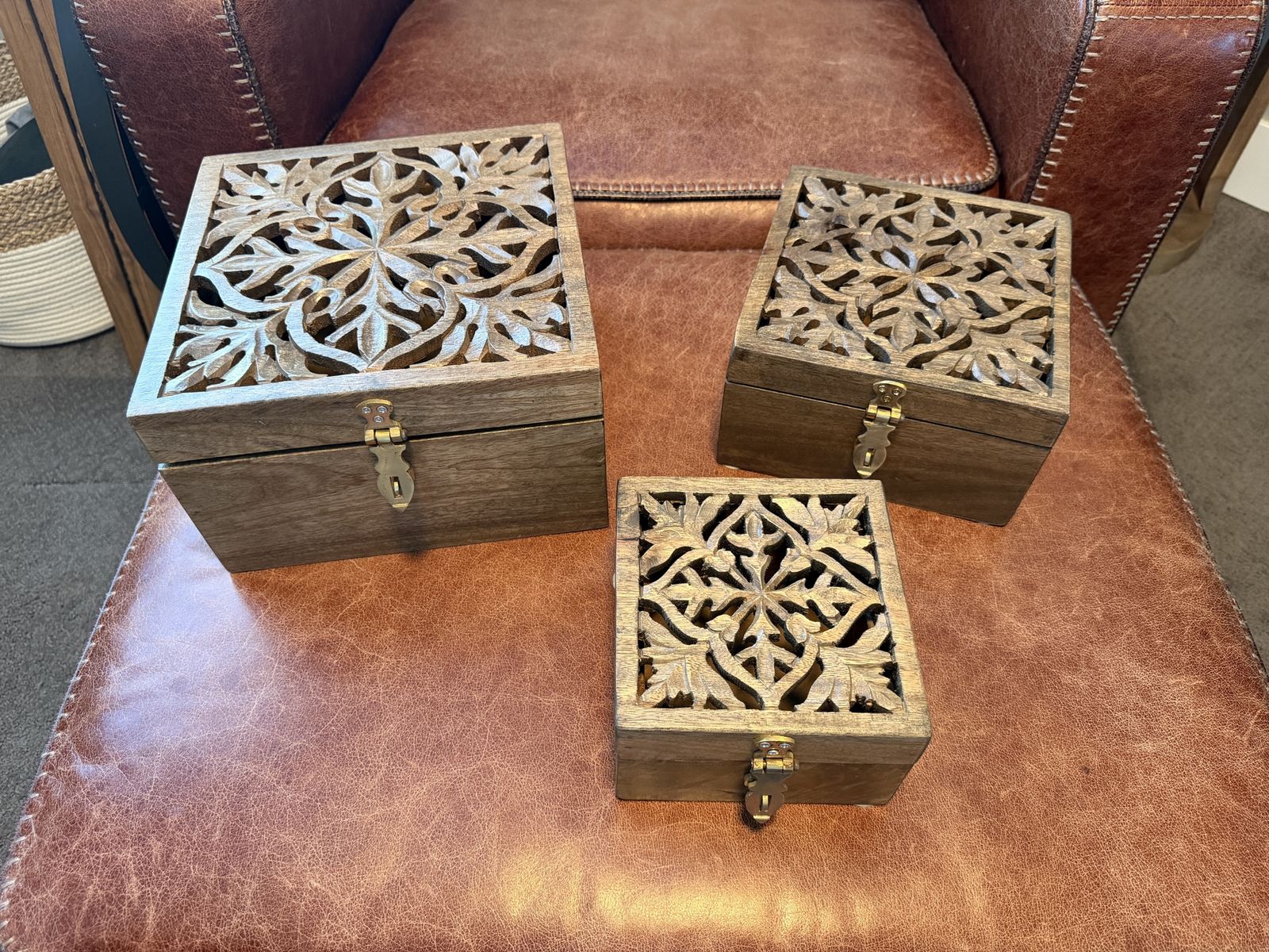 Set of 3 Mango Wood Boxes