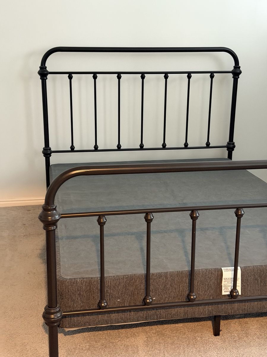 Metal Bed Frame - Black, Queen Size, Vintage Style, Headboard and Footboard Included