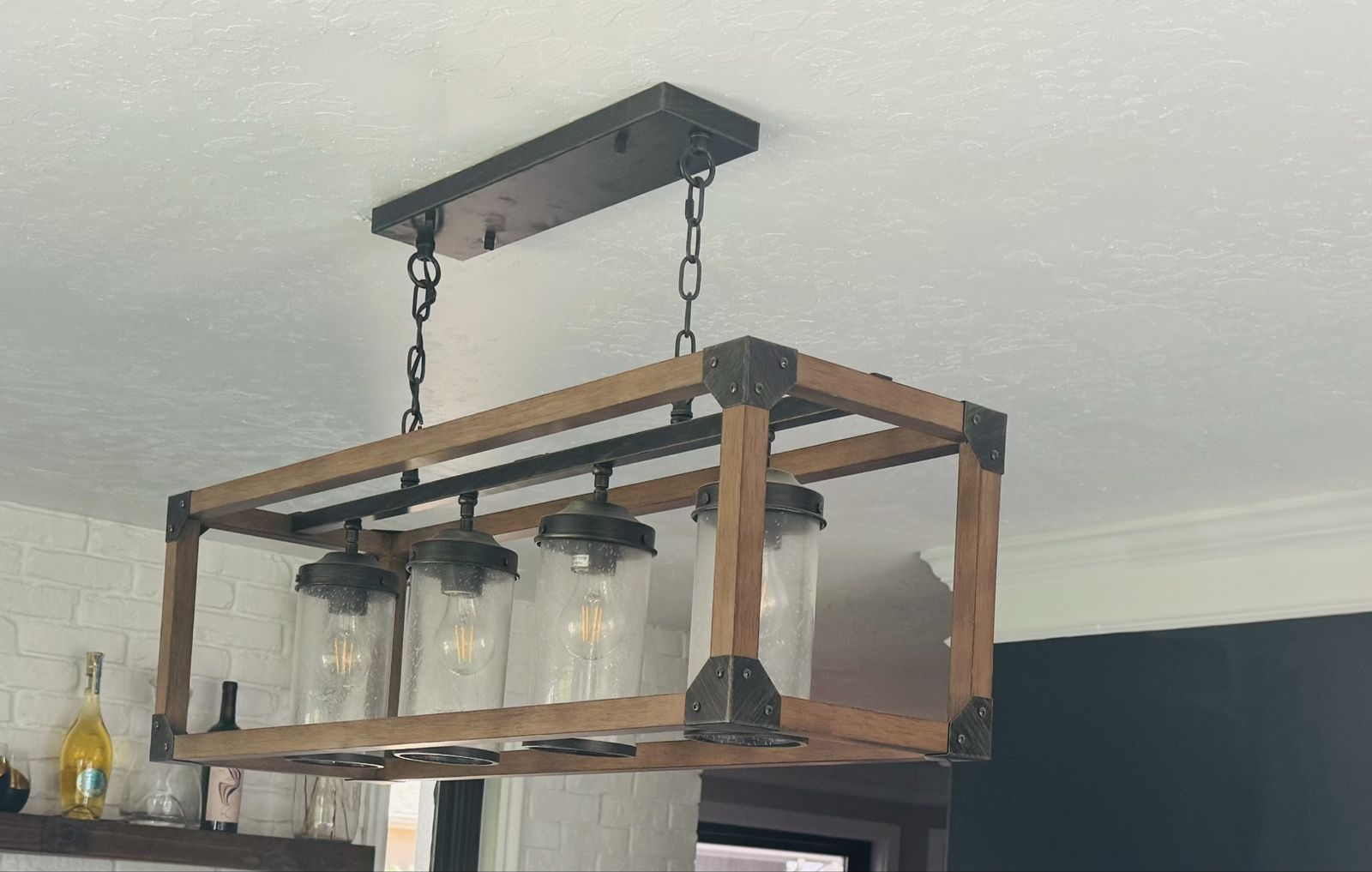 Industrial Farmhouse Wood and Metal 4-Light Kitchen Island Chandelier