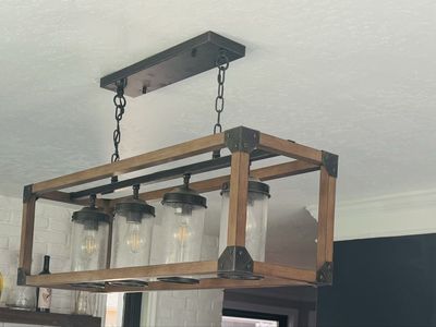 Industrial Farmhouse Wood and Metal 4-Light Kitchen Island Chandelier