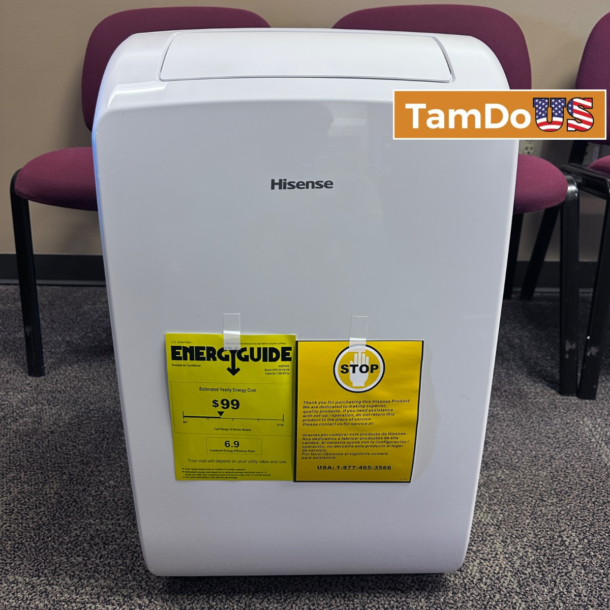 Hisense AP0722CW1W Portable Air Conditioner 7000 BTU/hr SACC 115V Smart Cooling