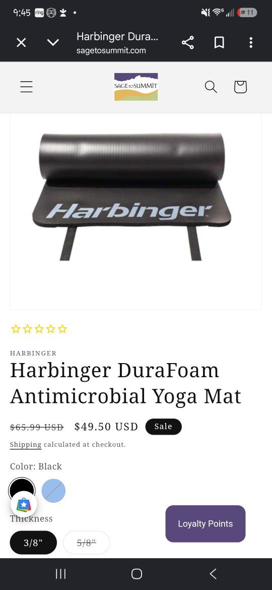 Yoga Mat Brand New Harbinger 3/8 inch Antimicrobial Yoga Mat/Exercise Mat