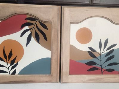 Hand-Painted Boho Botanical Art on Upcycled Wood Cabinet Doors Set of 2, $60.00