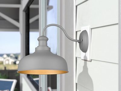 KCODD44-GR Gray Outdoor Gooseneck Barn Light Fixture with Gold Interior NEW