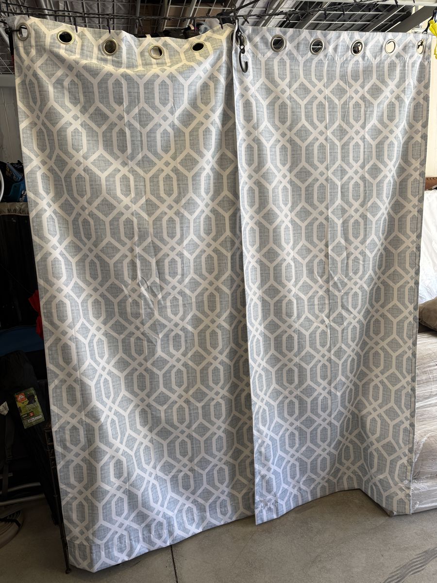 Pair of Mainstays Blue Geometric Light-Filtering Curtain Panels – 37" x 84"