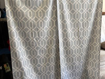 Pair of Mainstays Blue Geometric Light-Filtering Curtain Panels – 37" x 84"