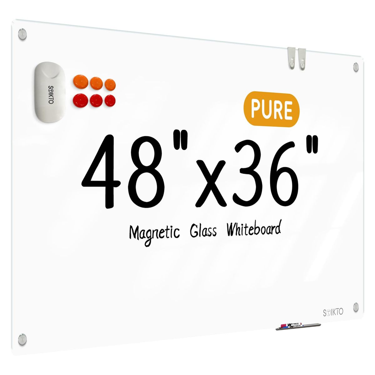 Glass Whiteboard - Glass Dry Erase Board 48" x 36" Magnetic Pure White Board Glass