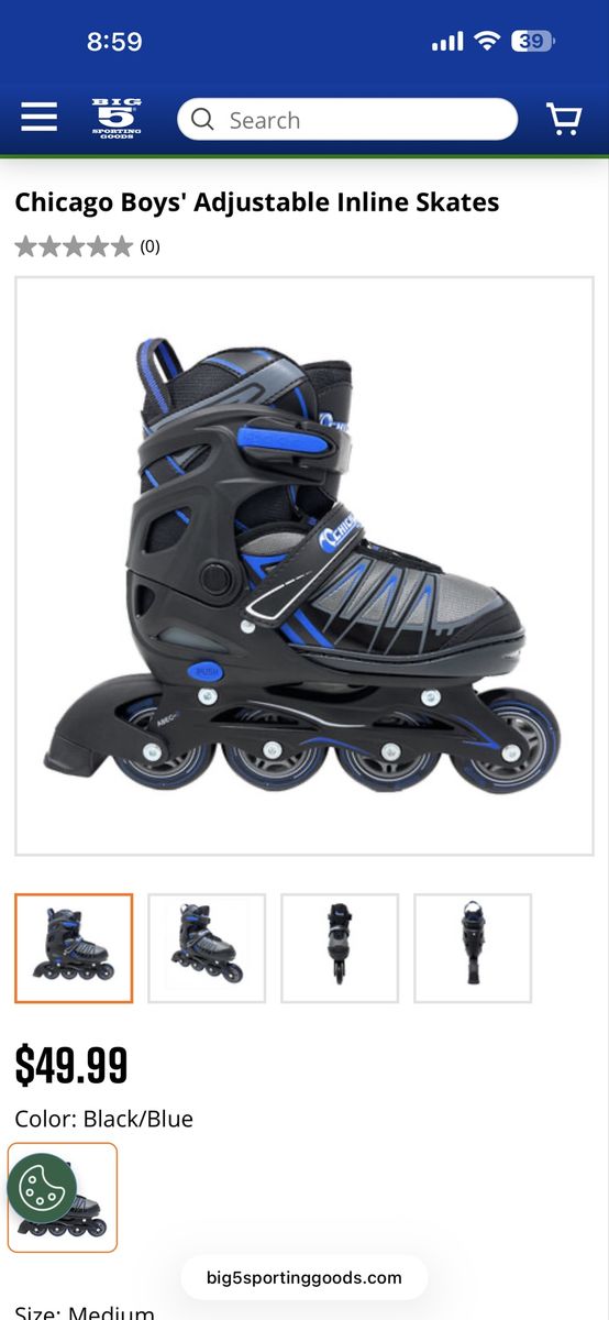 Chicago youth roller blades size large, 5-8 shoe