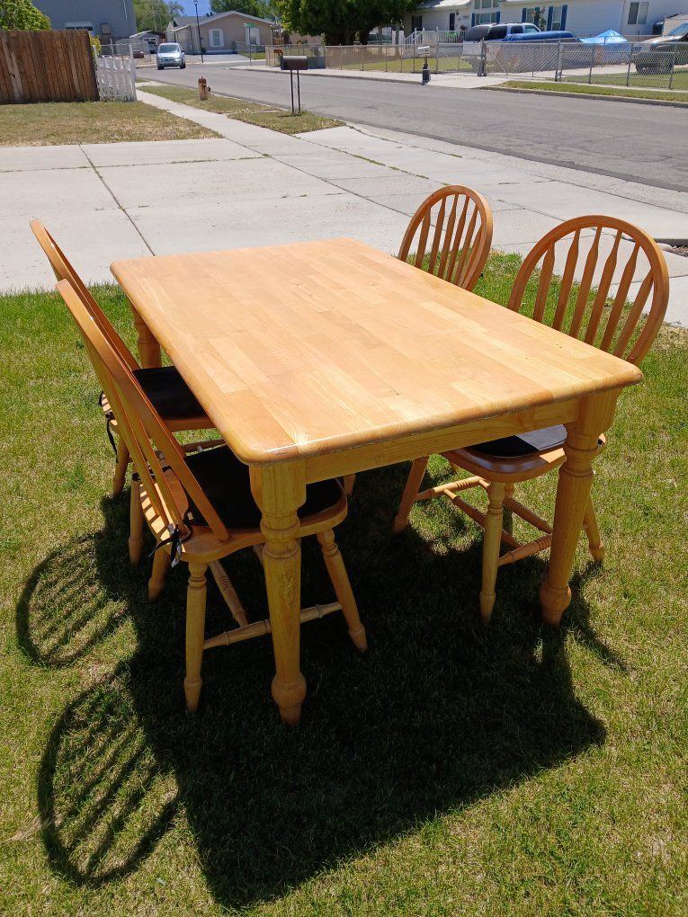 Wooden Dining Table with 4 Chairs - Light Wood Finish, Sturdy Construction