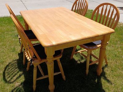 Wooden Dining Table with 4 Chairs - Light Wood Finish, Sturdy Construction