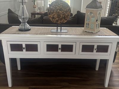 White Console Table with 3 Drawers, Clear Knobs - Entryway/Hallway Furniture