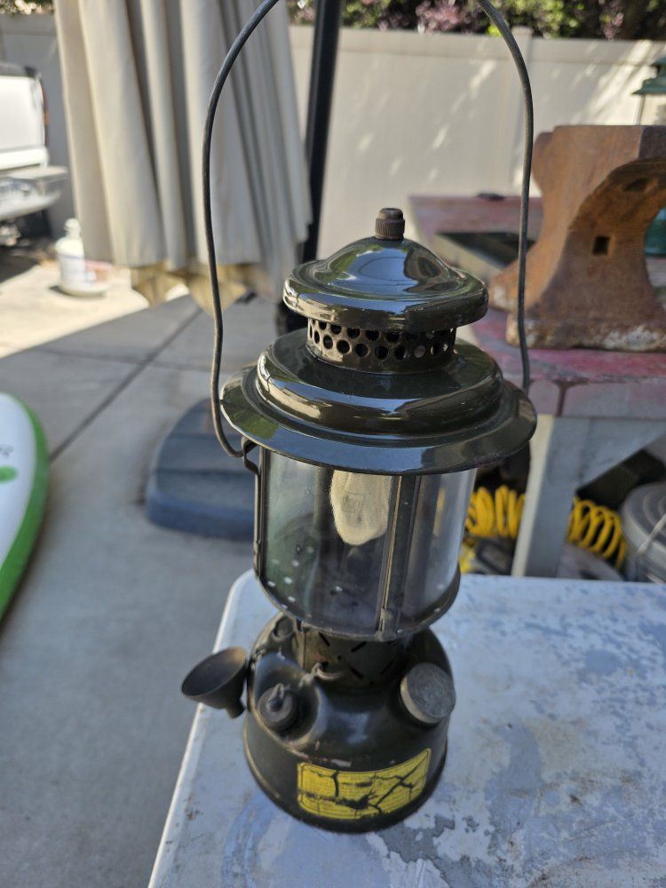 Vintage 1969 Coleman Military Green Gasoline Leaded Fuel Lantern Made in USA