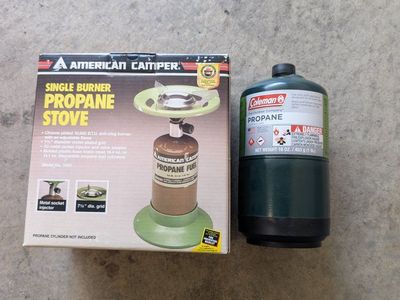 American Camper Single Burner Propane Stove - 10,000 BTU, Chrome Plated with Coleman Propane