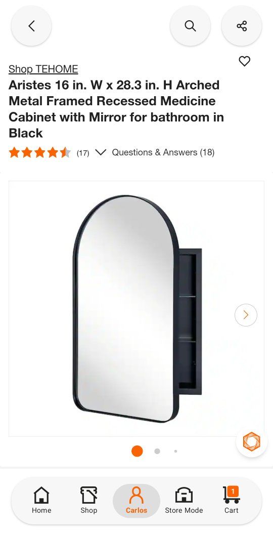 TEHOME Aristes 16x28.3in Arched Metal Recessed Medicine Cabinet w/ Mirror, Black