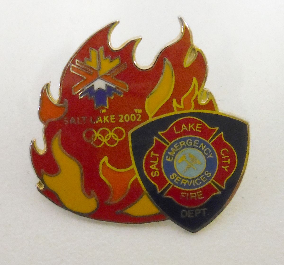Salt Lake 2002 Winter Olympics & Emergency Services Fire Dept Pin - Vintage Collectible
