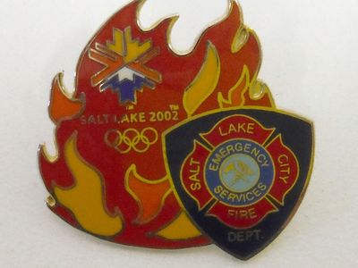 Salt Lake 2002 Winter Olympics & Emergency Services Fire Dept Pin - Vintage Collectible