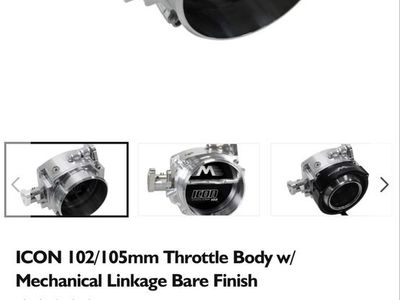 Icon billet low profile 102mm throttle body, and Billet dual T 180* with 3” quick seal