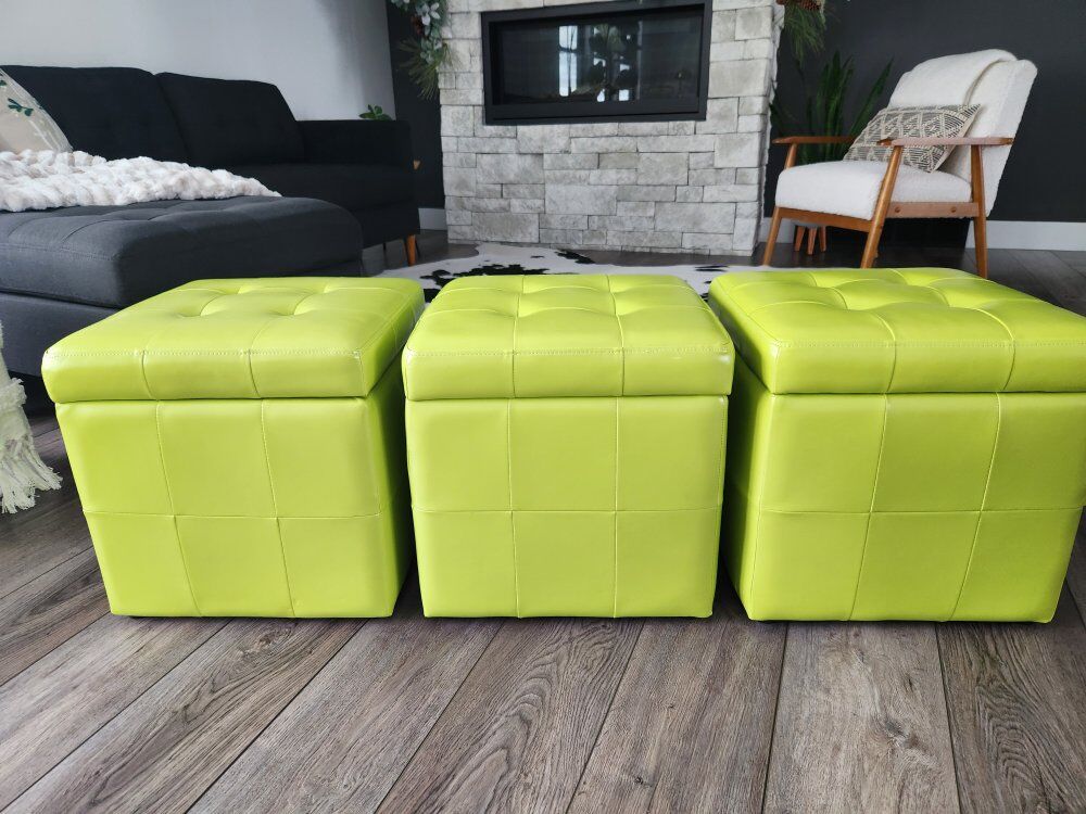 3 Storage Ottomans with hinged lids