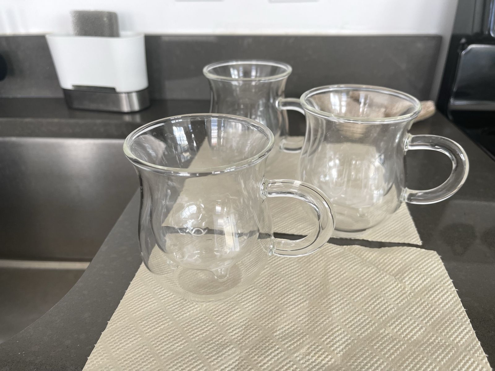 Clear Glass Double-Walled Mugs - Set of 3