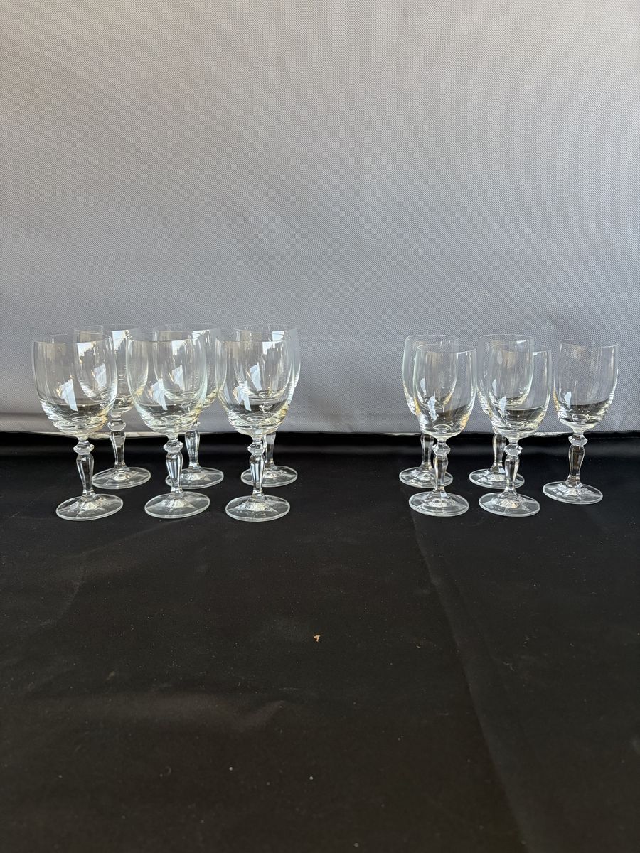 Set of 11 Vintage Clear Glass Stemmed Wine and Cordial Glasses