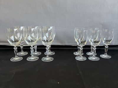 Set of 11 Vintage Clear Glass Stemmed Wine and Cordial Glasses