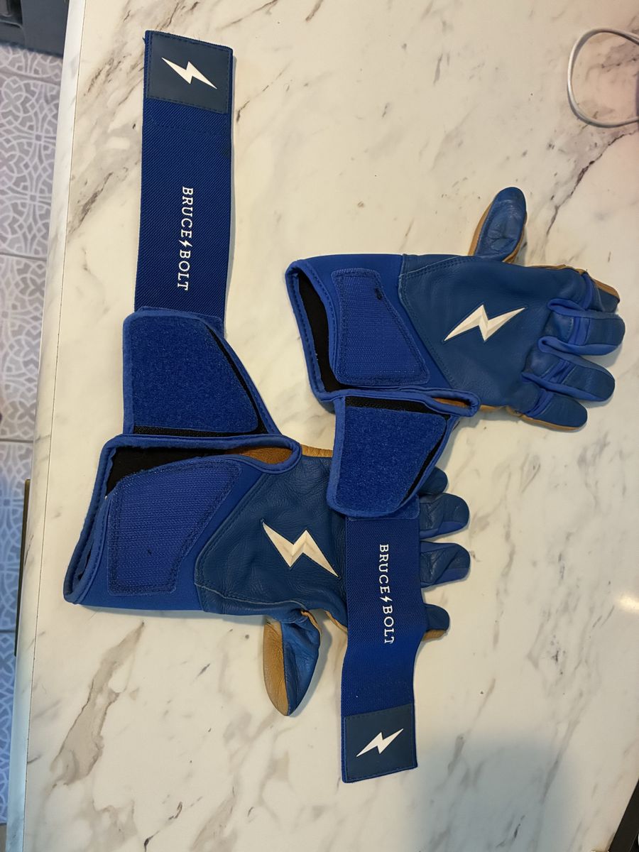 Like new Bruce Bolt Blue and Leather Batting Gloves