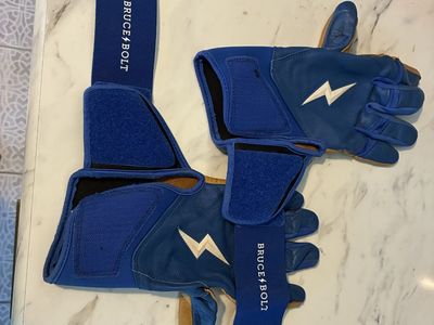 Like new Bruce Bolt Blue and Leather Batting Gloves