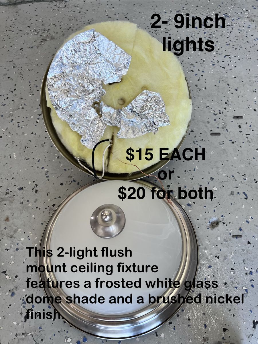 9" 2-Light Flush Mount Ceiling Light Fixture - Frosted Glass, Brushed Nickel Finish (2 Available)