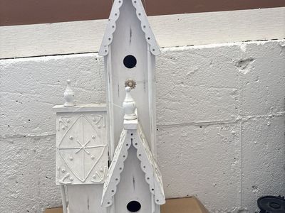 Vintage White Wooden Multi-Level Church Birdhouse Decor