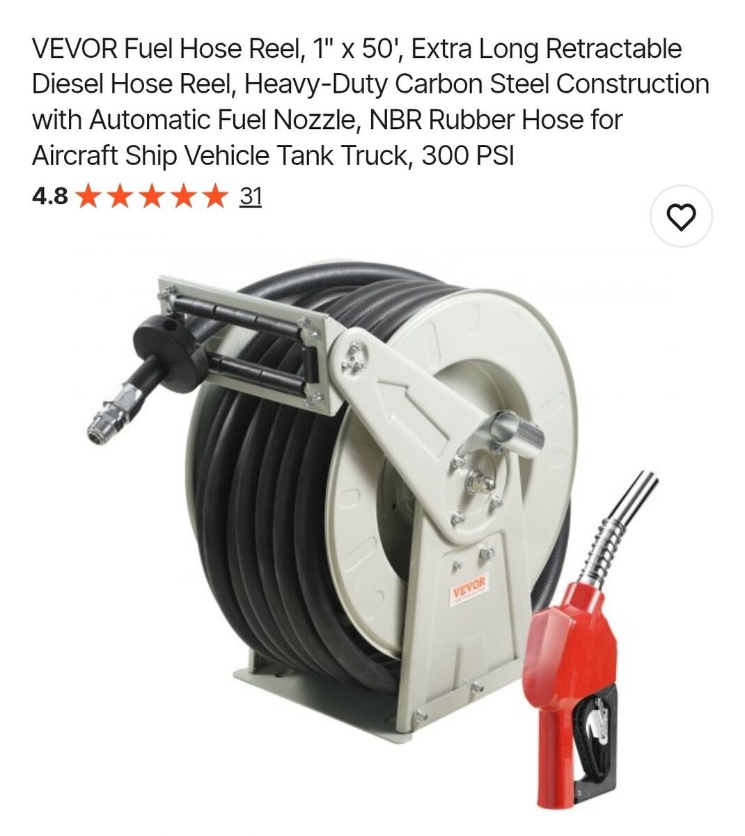 Fuel Hose Reel, 1"X 50', Diesel gas NEW