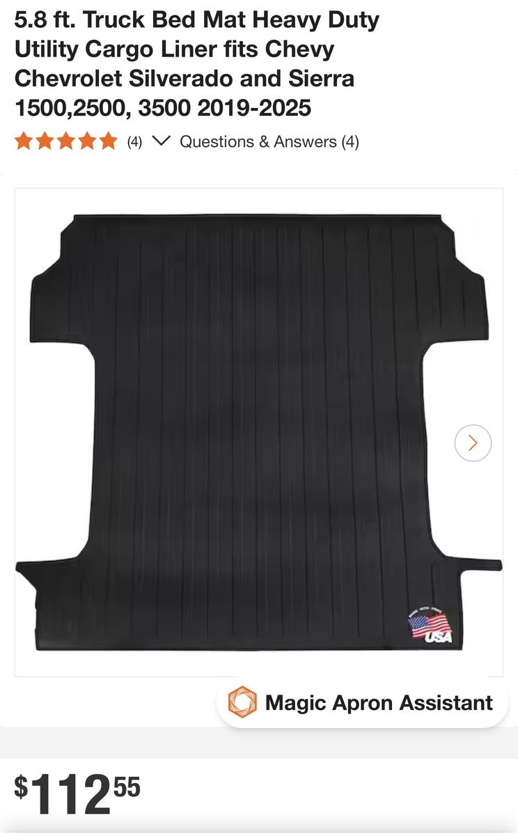 Rubber Mat For GMC Sierra 1500 5.8 Foot Truck Bed