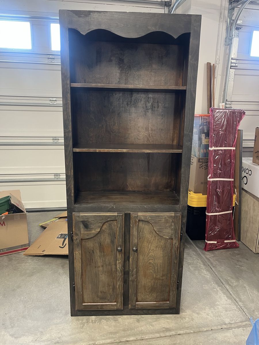 Solid Rustic Wooden Bookshelf with Lower Storage Cabinet